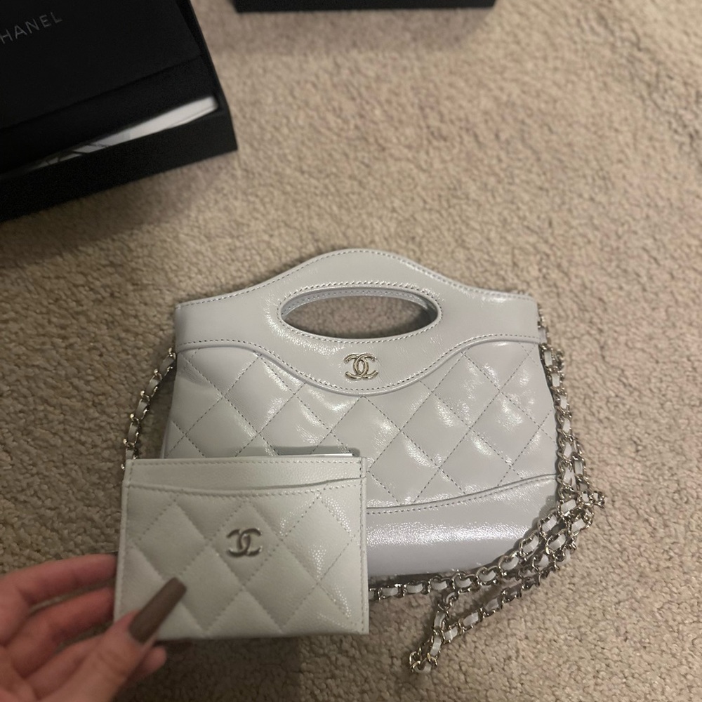 Chanel Cream Quilted Mini Bag and Card Holder